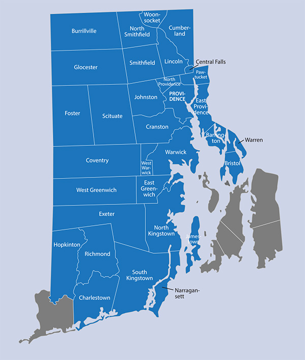 Map of Hope Energy's Heating Oil Delivery Area in Rhode Island